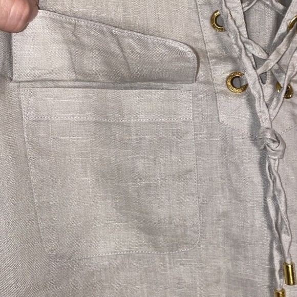 Ellen Tracy linen blouse shirt quarter sleeve oversize baggy tie lagen cottage - Picture 8 of 11